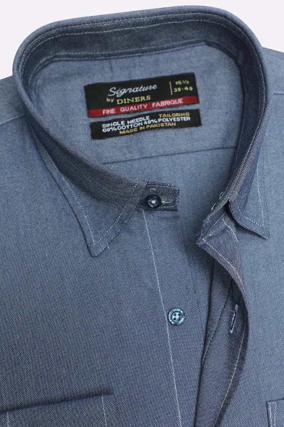 Dark Blue Self Textured Formal Shirt - Image 2