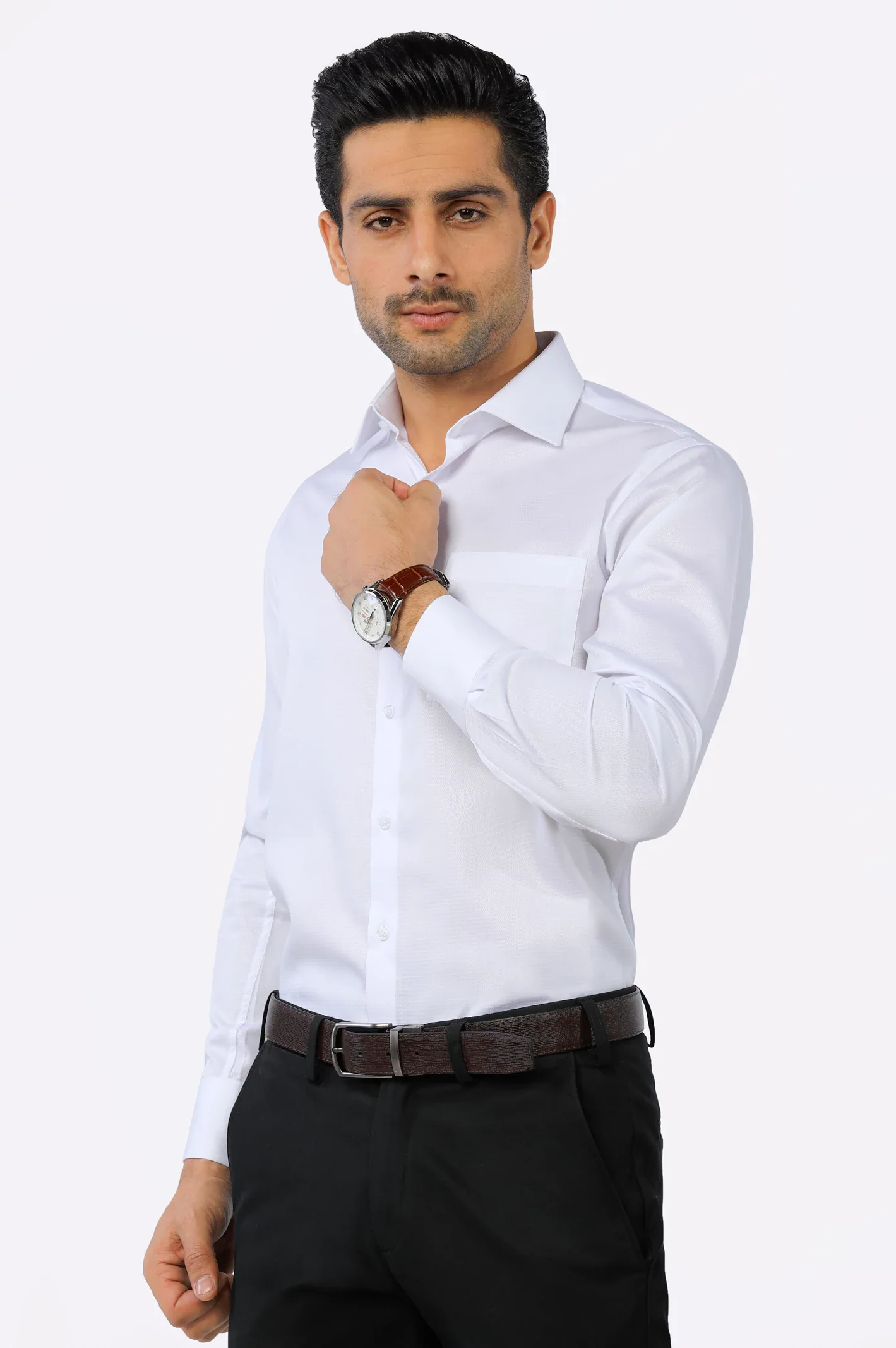 White Self Textured Formal Shirt
