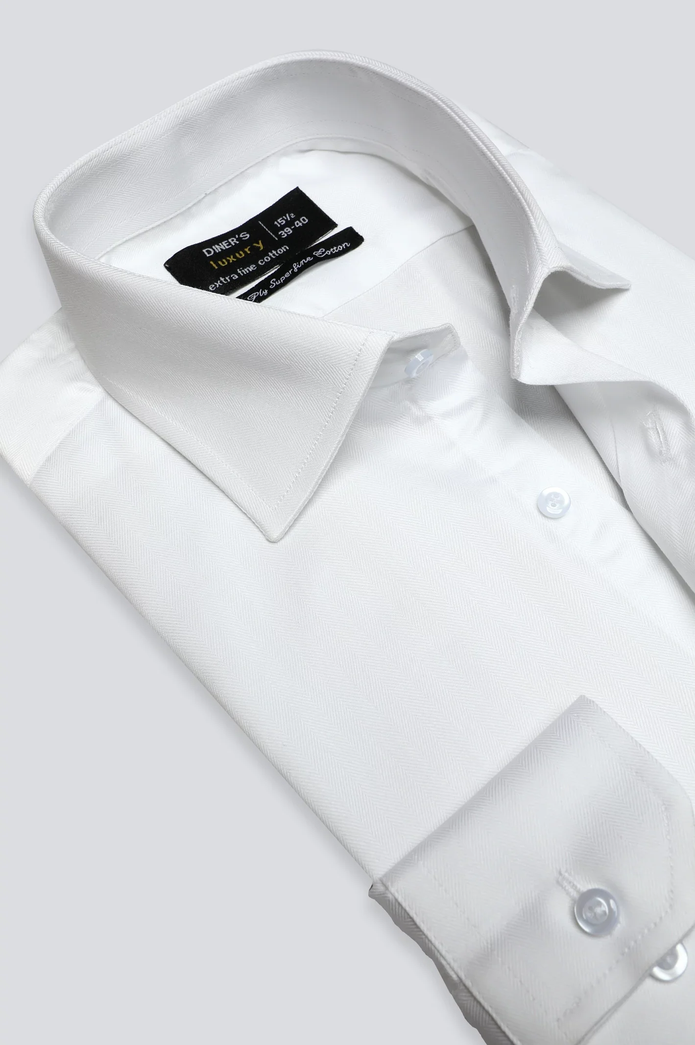 White Herringbone Textured Formal Shirt - Image 2