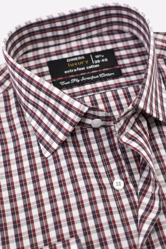 Maroon Tattersall Check Formal Shirt - Image 2