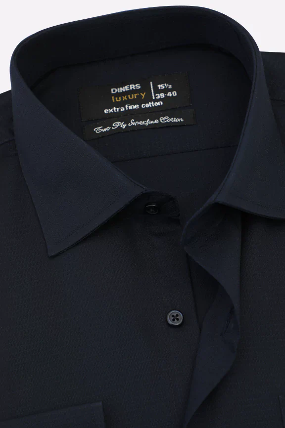 Navy Blue Self Textured Formal Shirt - Image 2