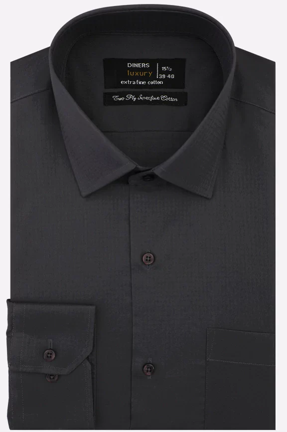 Dark Grey Self Textured Formal Shirt