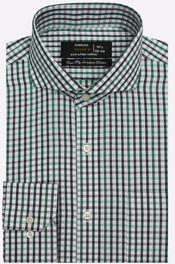 Green Gingham Check Formal Shirt