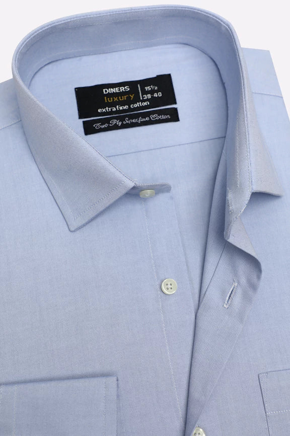 Sky Blue Self Textured Formal Shirt - Image 2