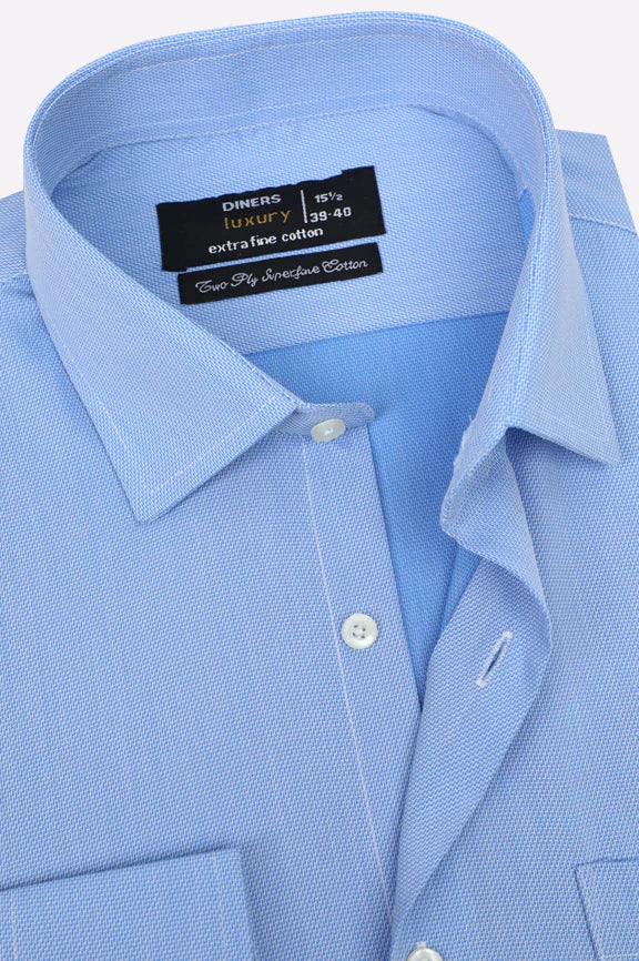 Sky Blue Self Textured Formal Shirt - Image 2