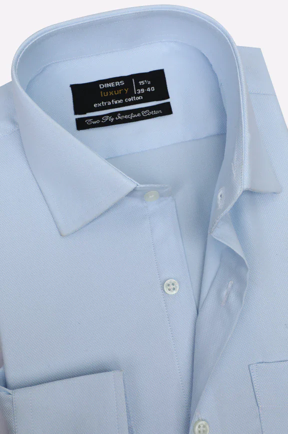 Sky Blue Self Textured Formal Shirt - Image 2