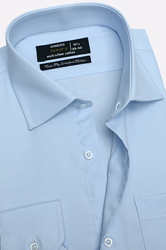 Sky Blue Self Textured Formal Shirt - Image 2