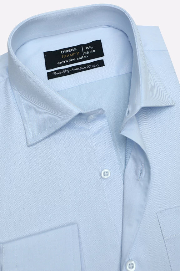 Sky Blue Self Textured Formal Shirt - Image 2