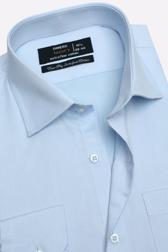 Sky Blue Self Textured Formal Shirt - Image 2