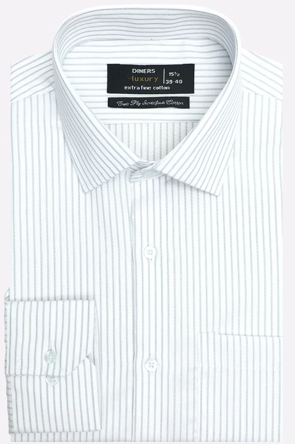 White Hairline Stripe Formal Shirt