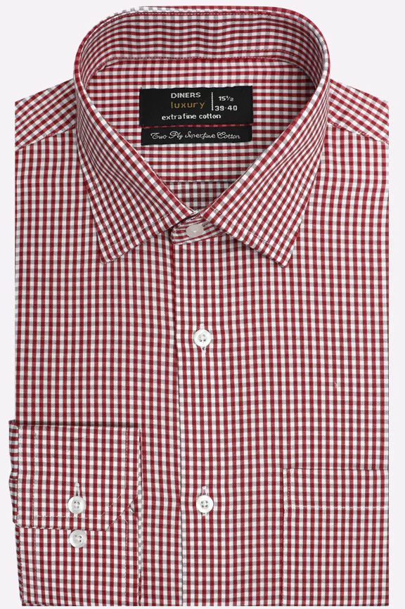 Red Gingham Check Formal Shirt