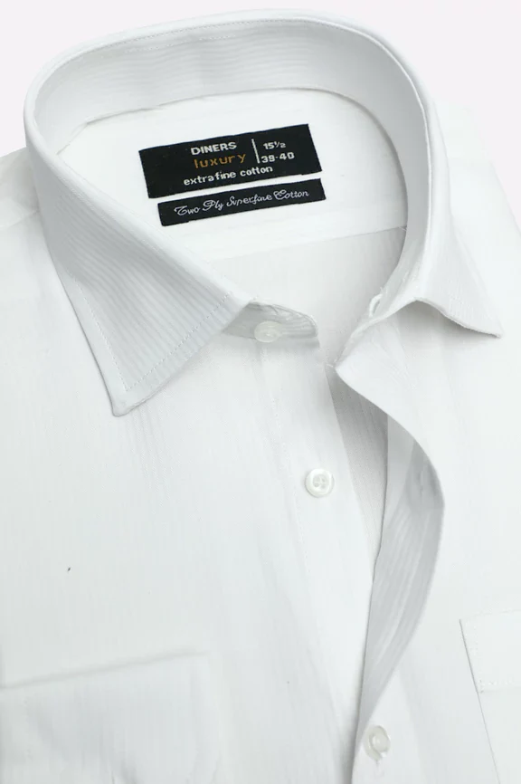White Self Chevron Formal Shirt - Image 2