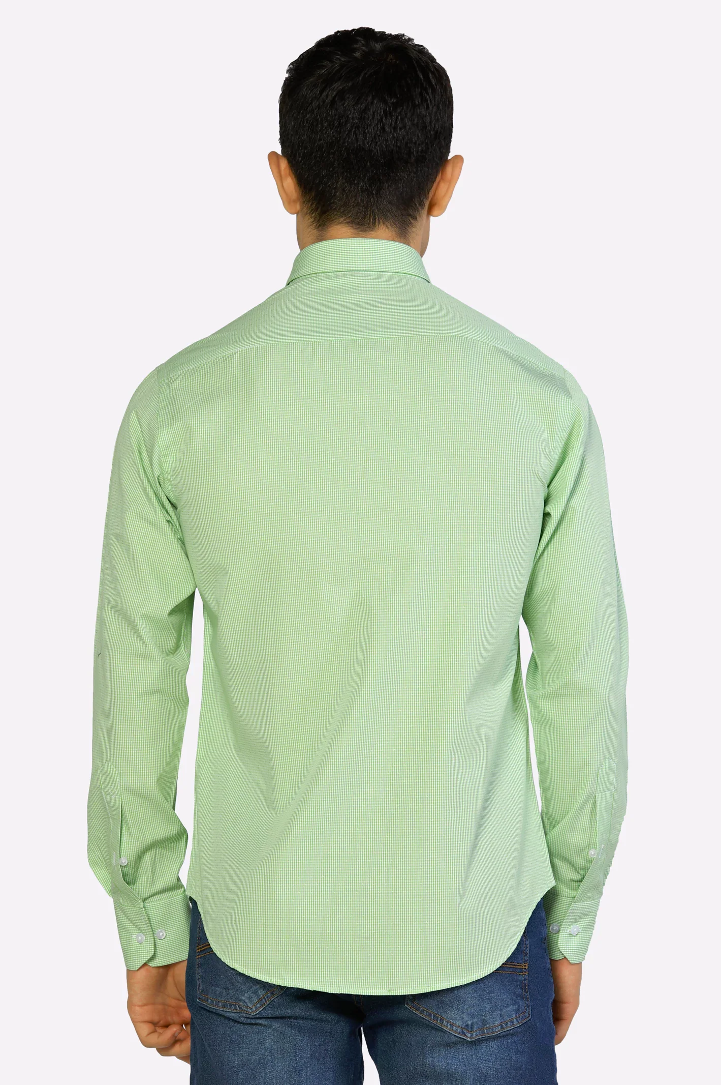 Light Green Mini-Check Casual Shirt - Image 3