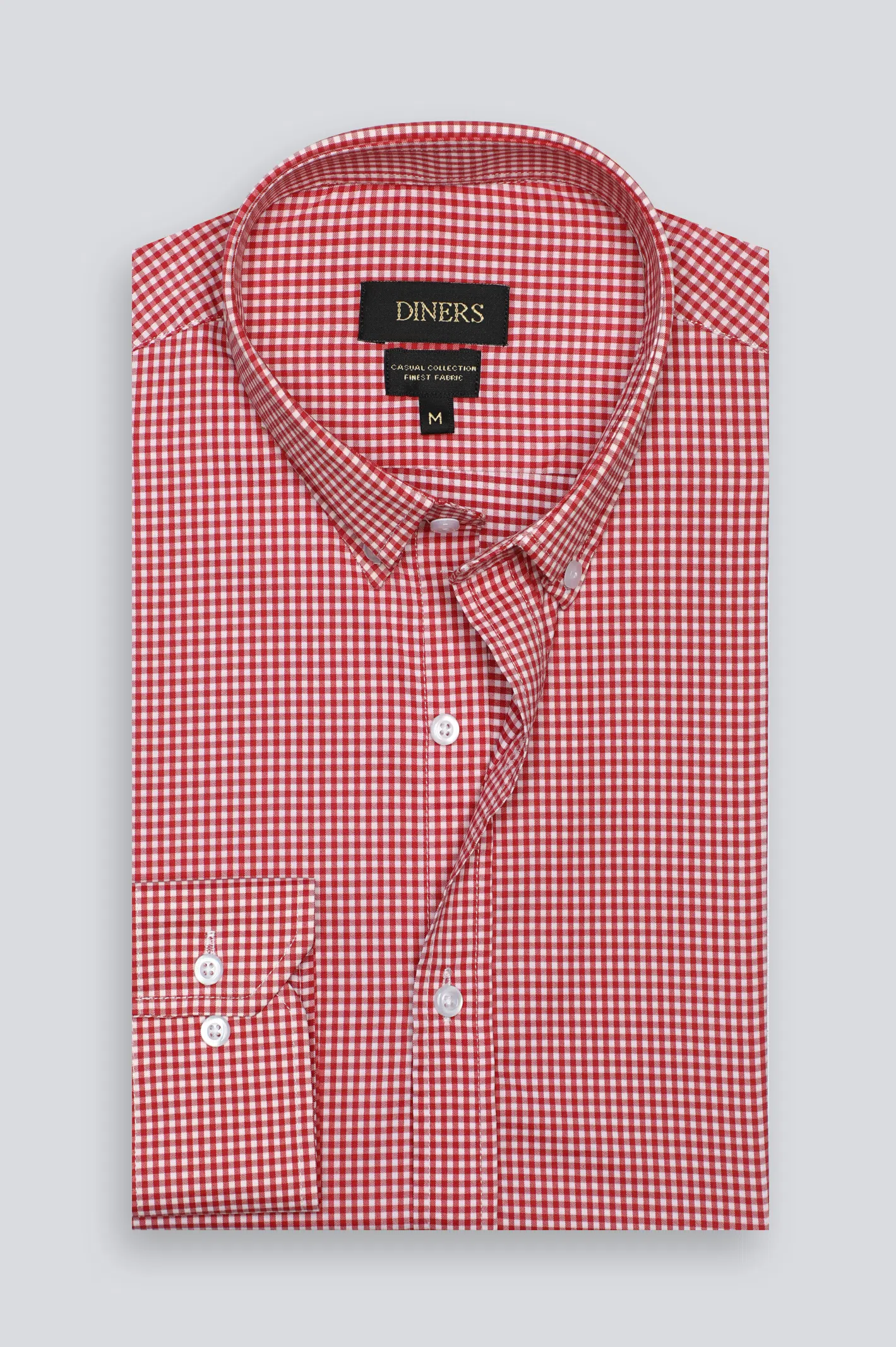 Red Mini Check Casual Shirt - Image 4