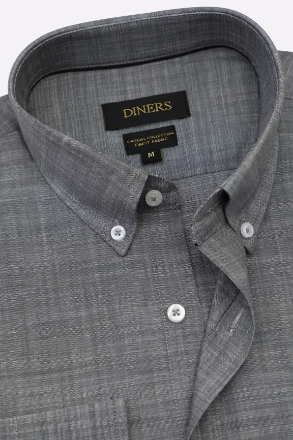 Grey Self Textured Casual Shirt - Image 2