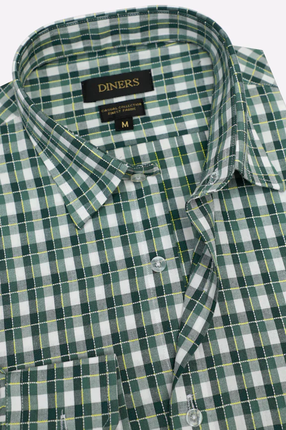 Green Plaid Cotton Casual Shirt - Image 2