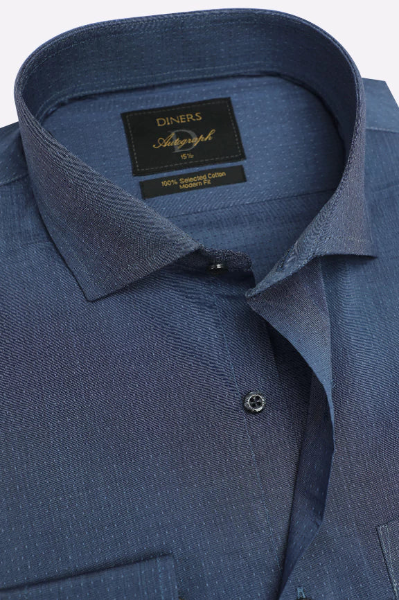 Dark Blue Self Formal Autograph Shirt - Image 2