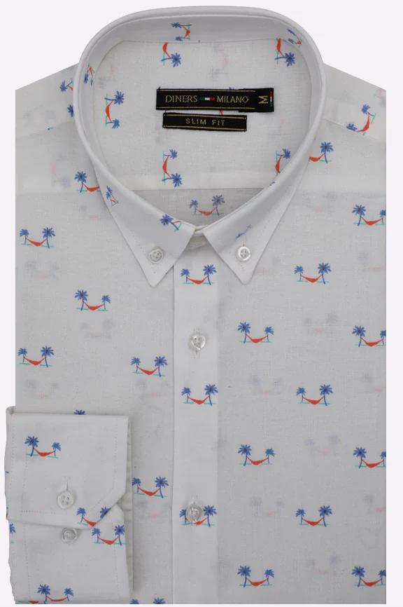 White Printed Casual Shirt