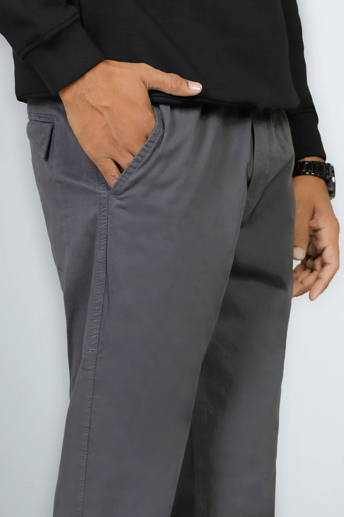 Dark Grey Smart Fit Cotton Pants - Image 2