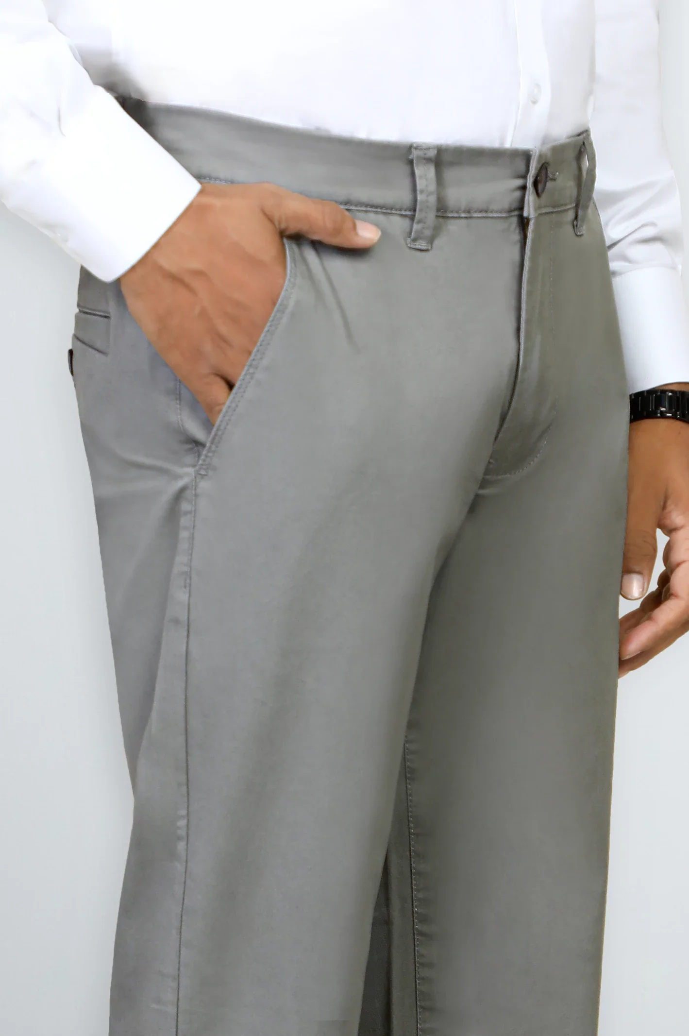 Dark Grey Smart Fit Cotton Pants - Image 2