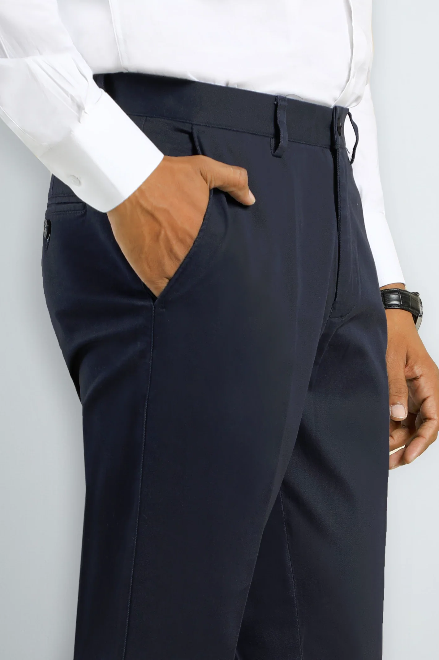 Navy Blue Smart Fit Cotton Trouser - Image 2
