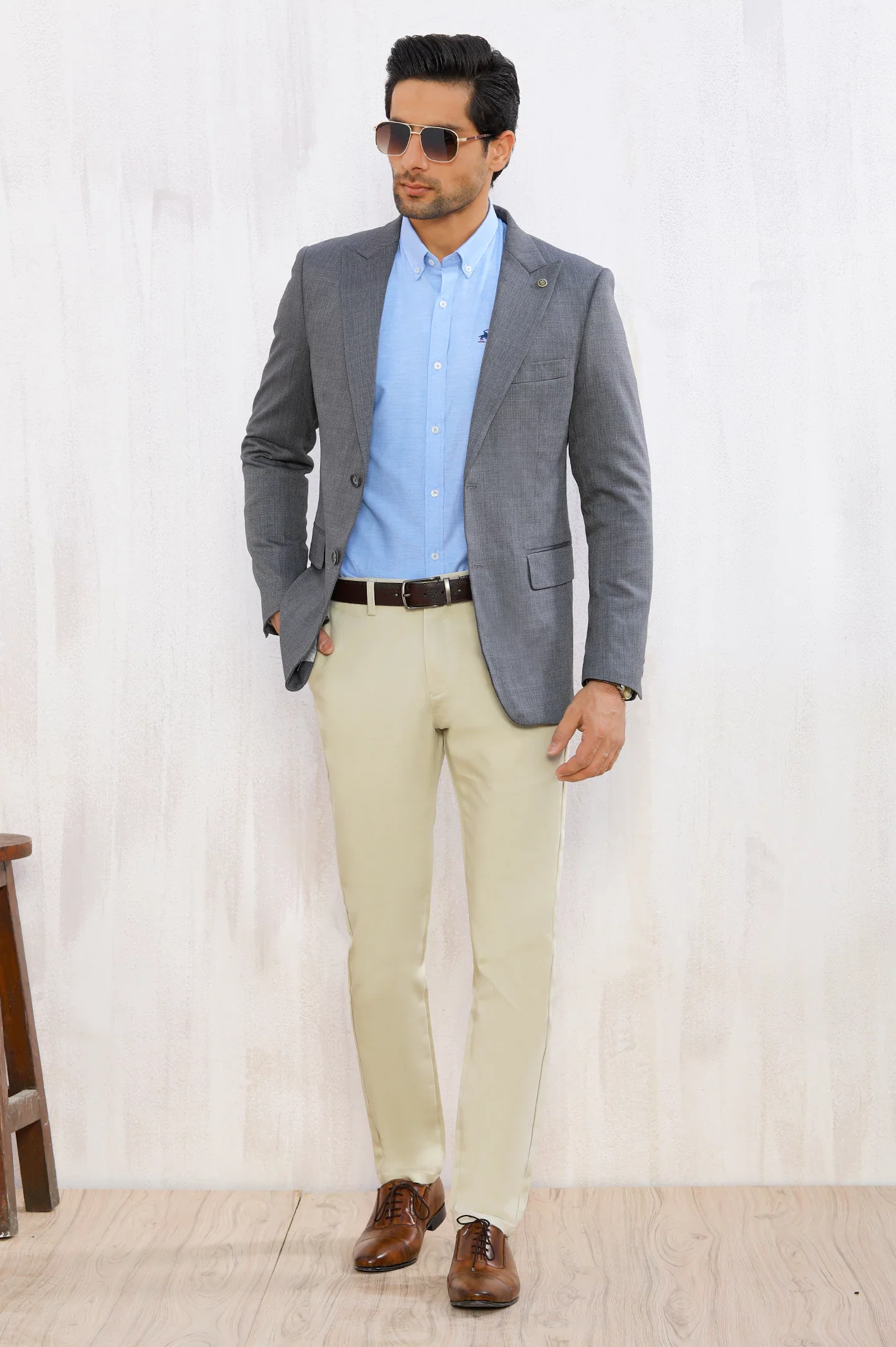 Grey Self Textured Blazer for Men - Image 2