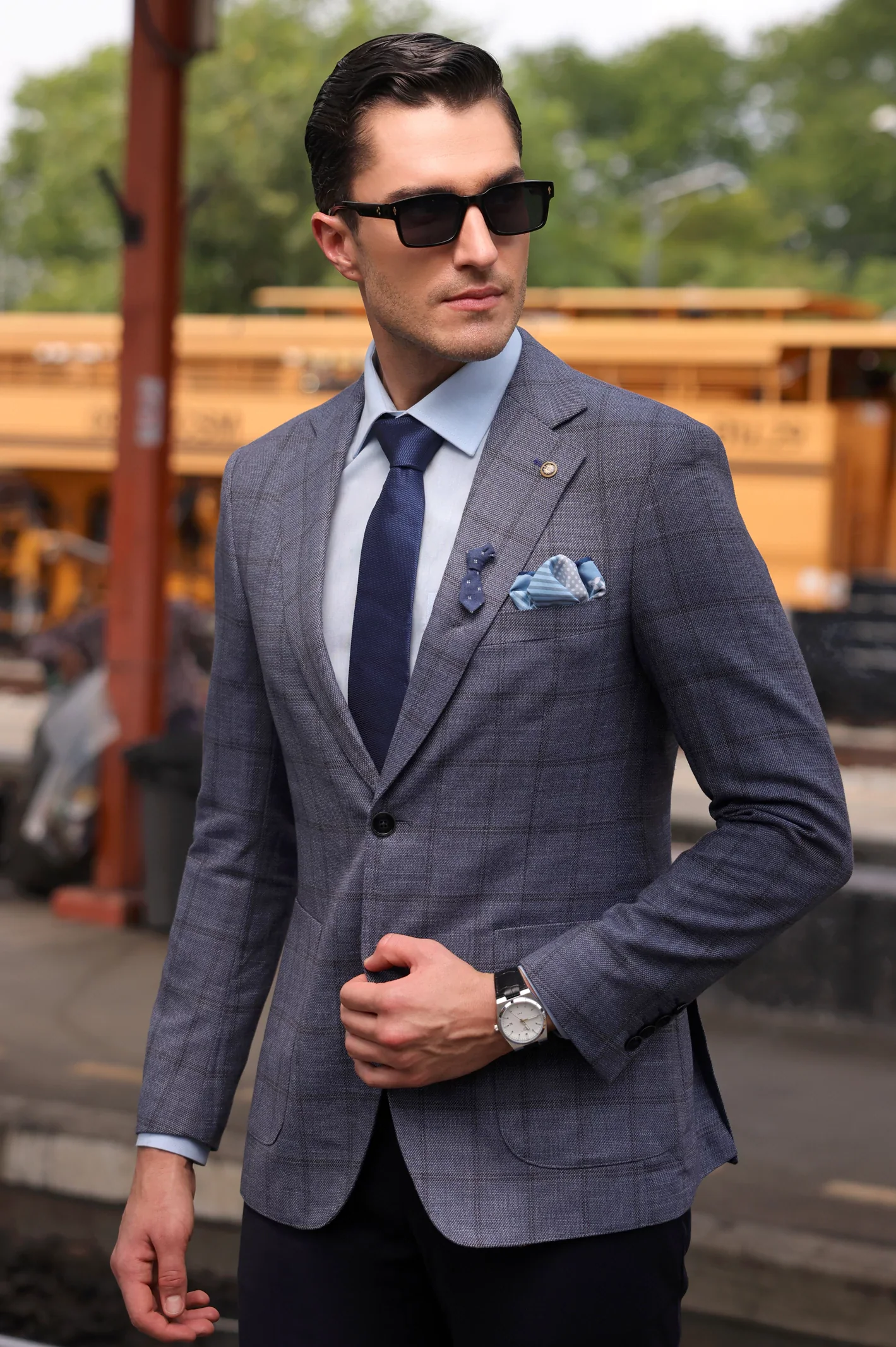 Light Blue Window Pane Check Blazer - Image 4