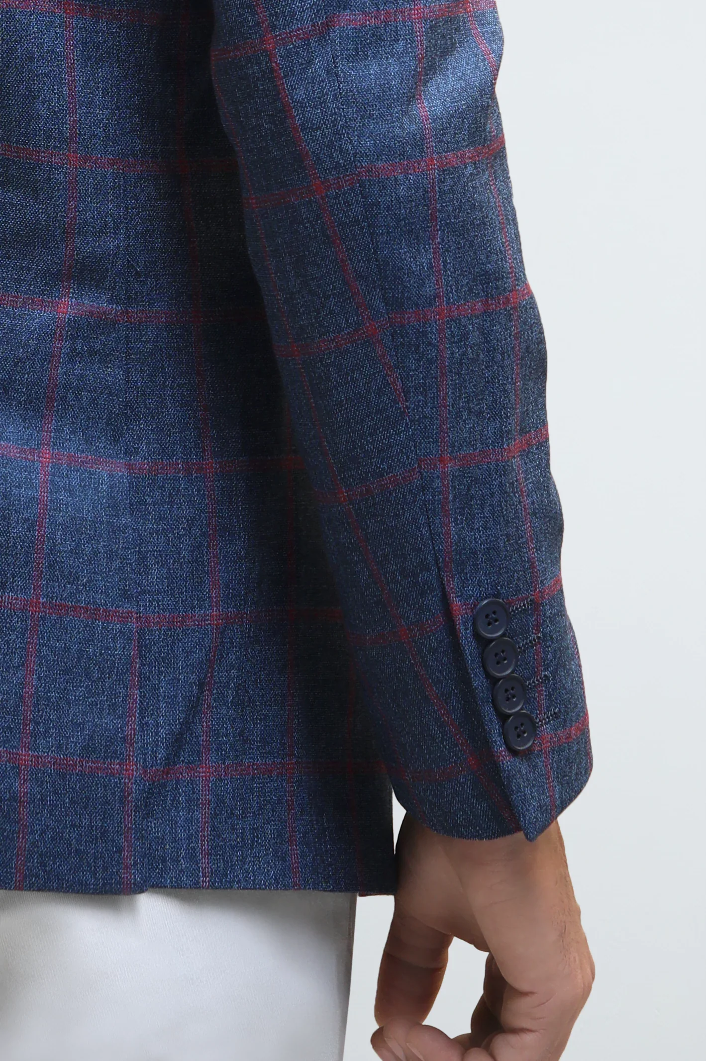 Navy Blue Checked Single-Breasted Blazer - Image 4