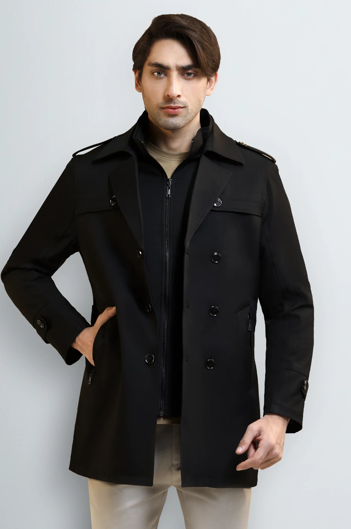 Double-Breasted Overcoat with Detachable Jacket