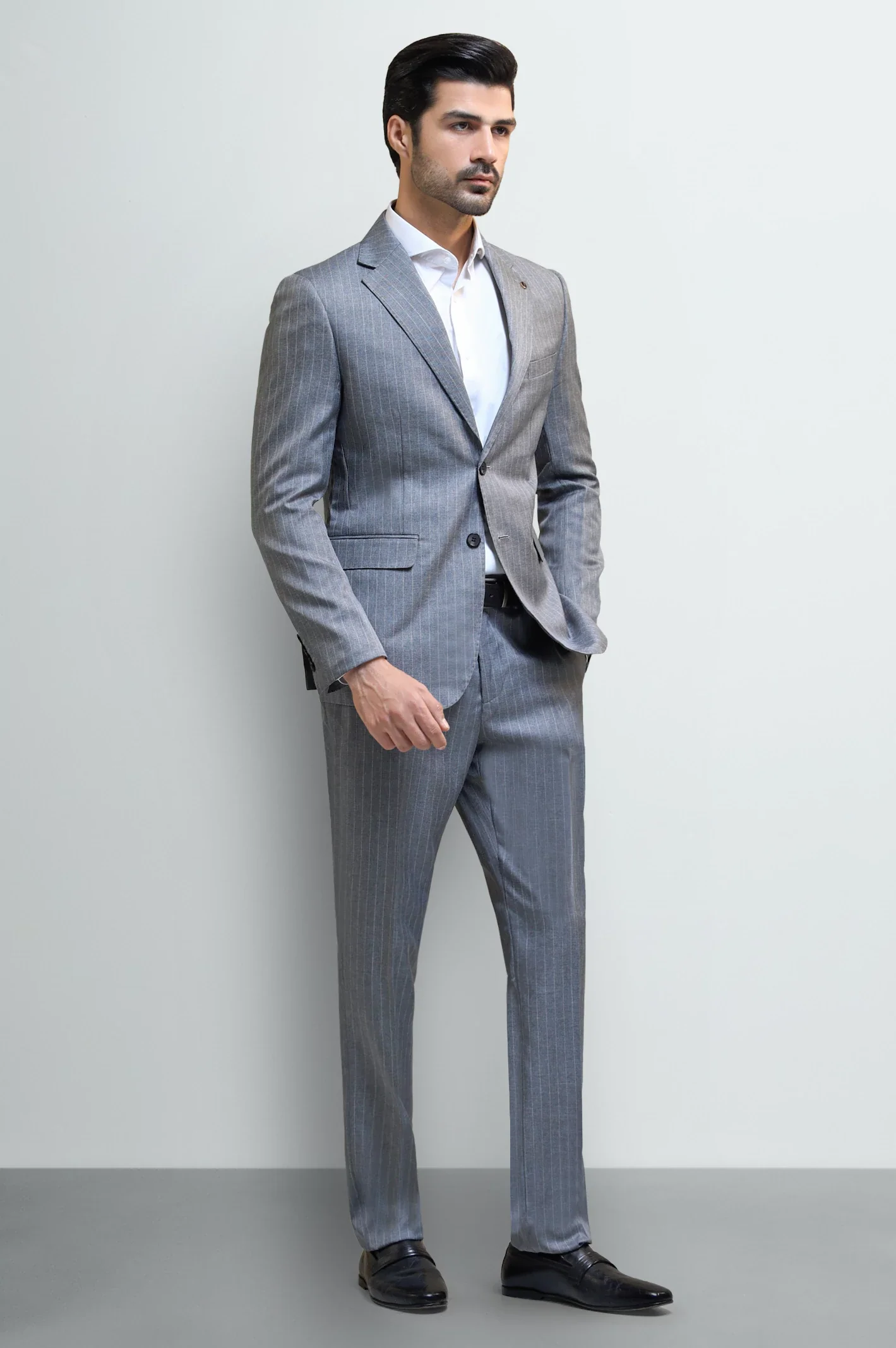 Men's Grey Striped 2-Piece Suit