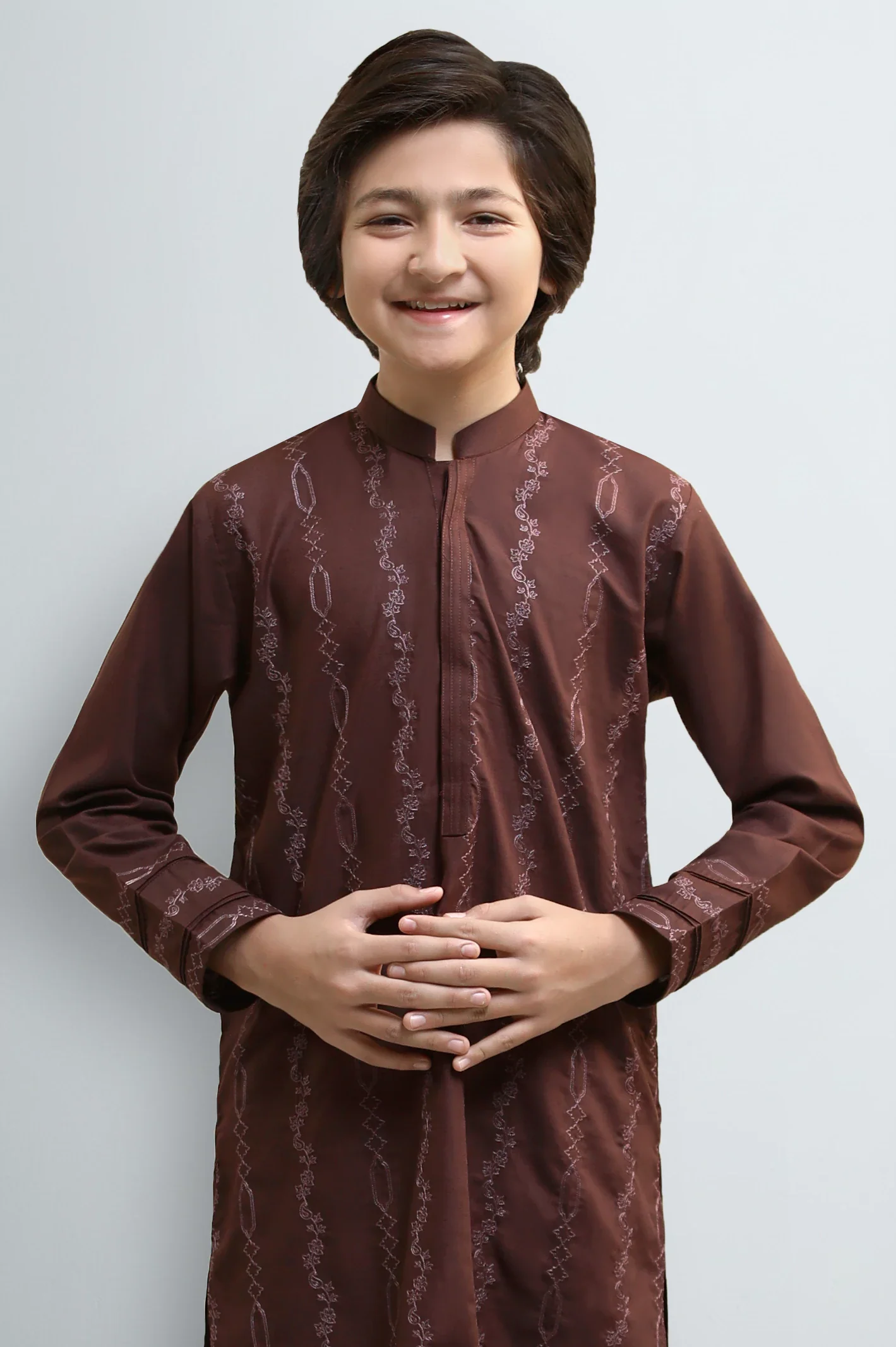 Dark Brown Teens Kurta Pajama - Image 2