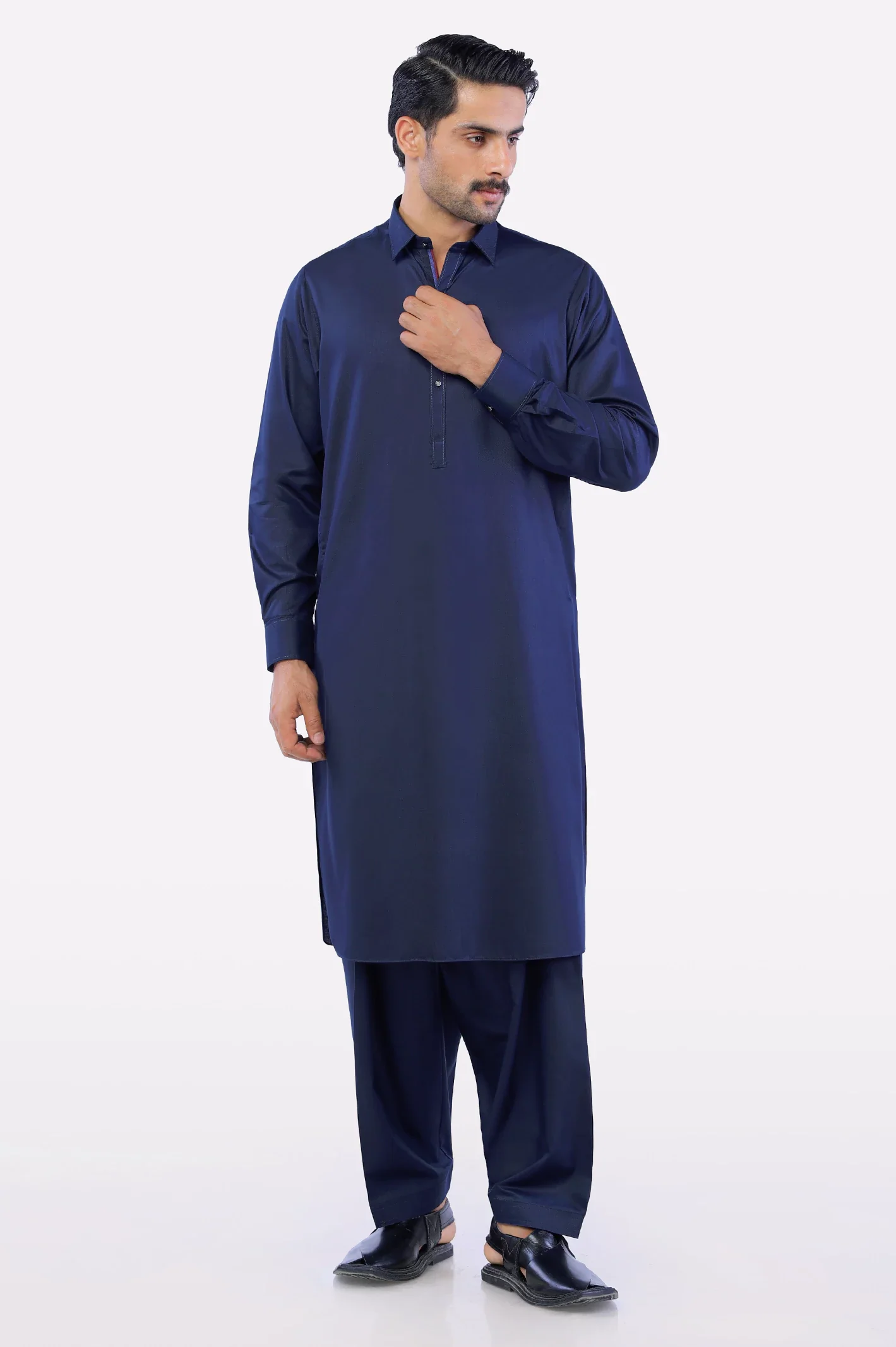 Navy Blue Wash & Wear Shalwar Kameez - Image 2