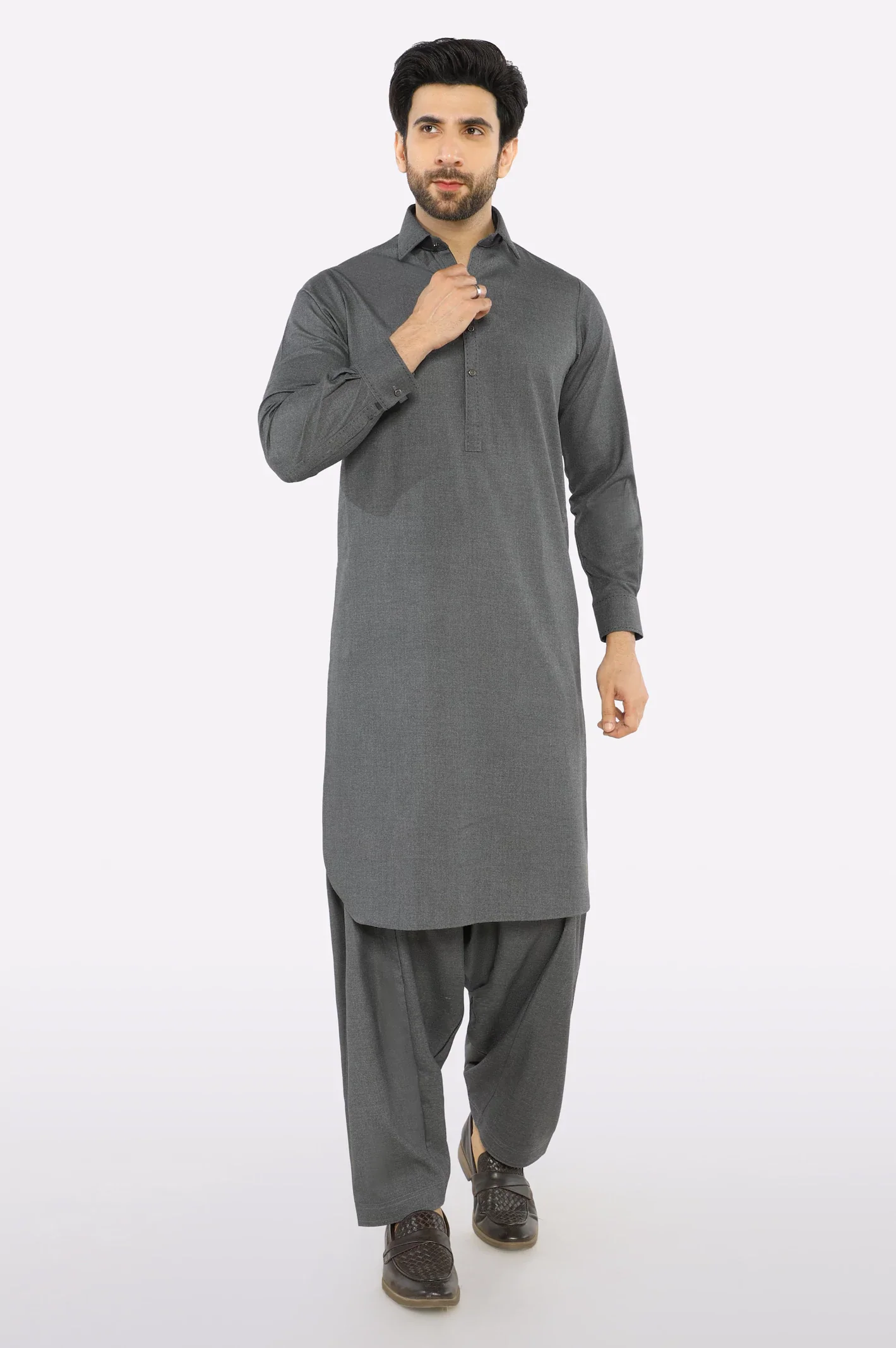Dark Grey Wash & Wear Shalwar Kameez - Image 2