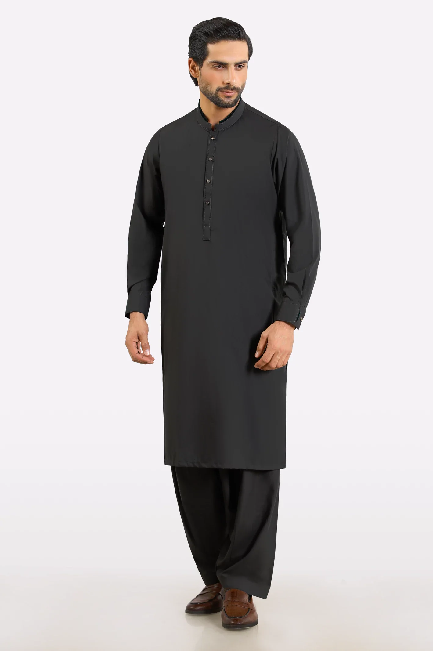 Dark Brown Wash & Wear Shalwar Kameez - Image 2