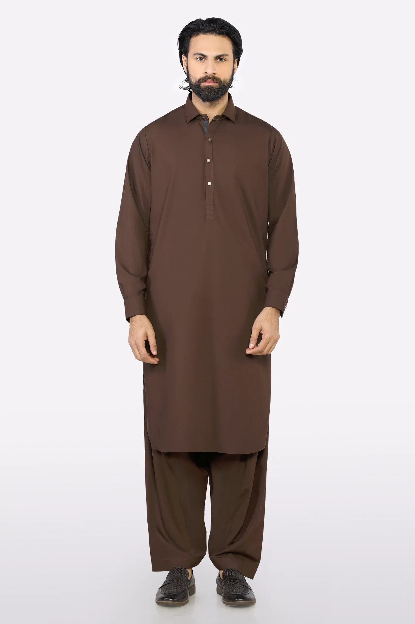 Brown Wash & Wear Shalwar Kameez - Image 2