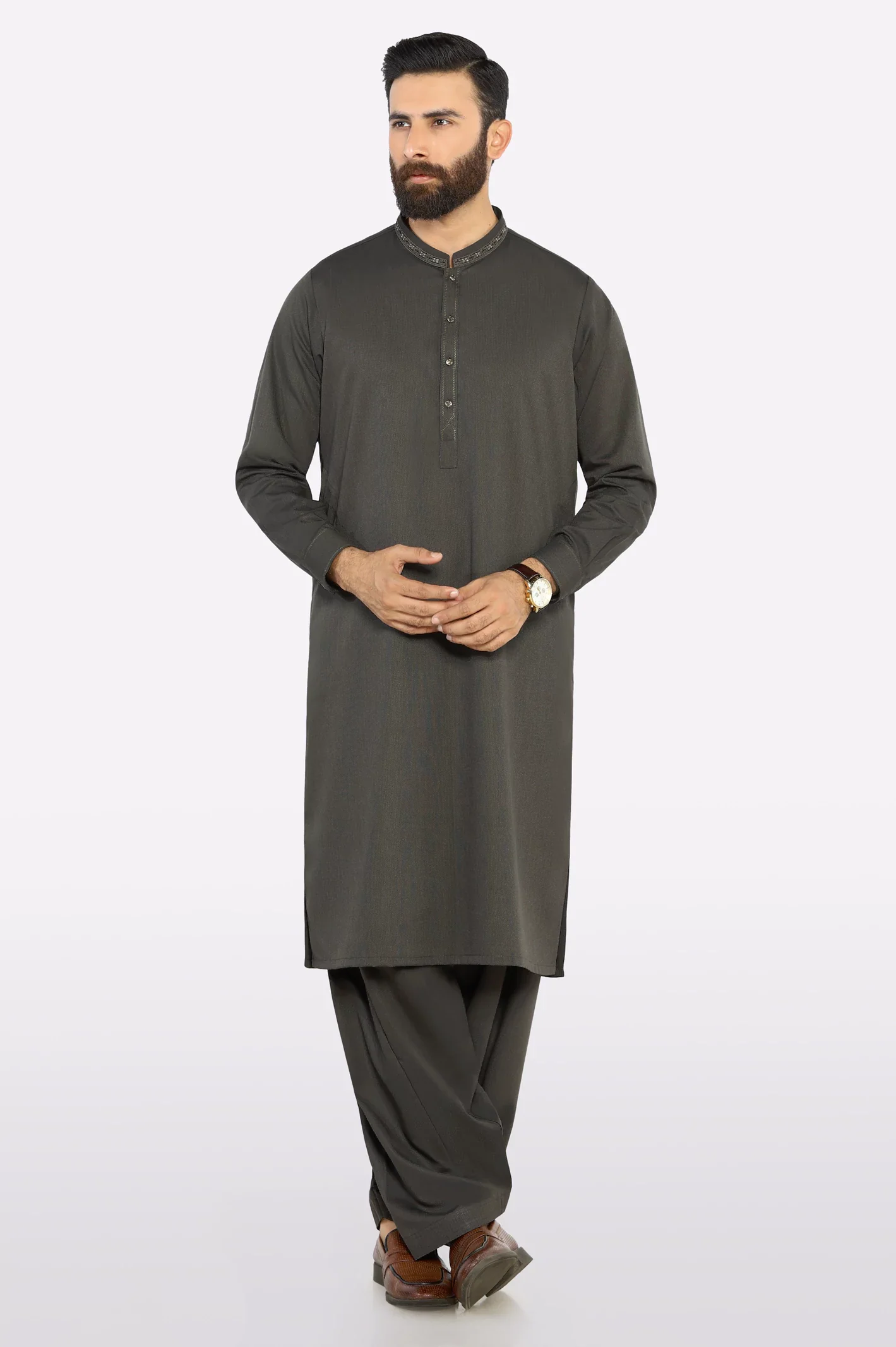 Dark Grey Wash & Wear Shalwar Kameez - Image 2
