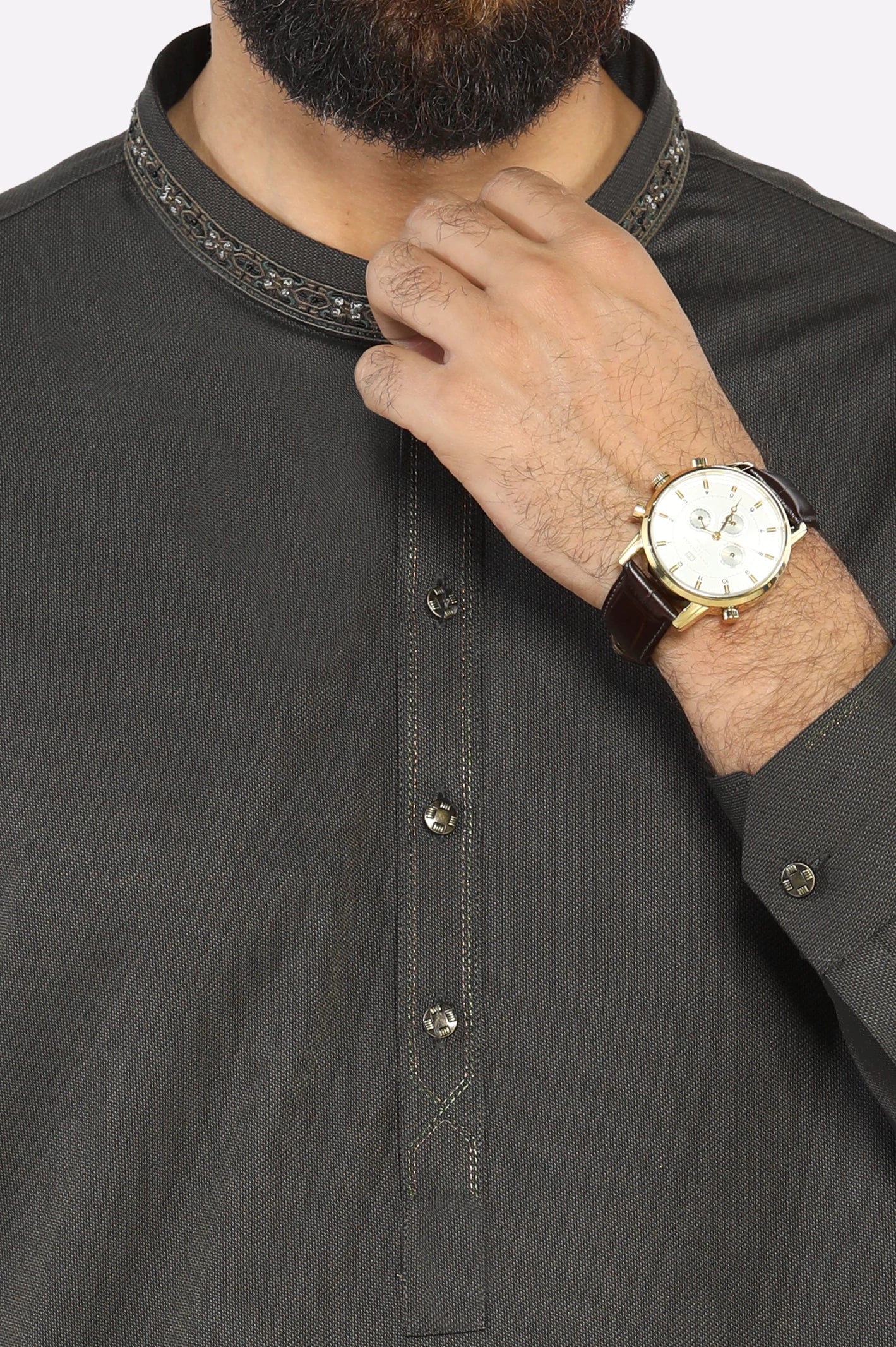 Dark Grey Wash & Wear Shalwar Kameez - Image 3