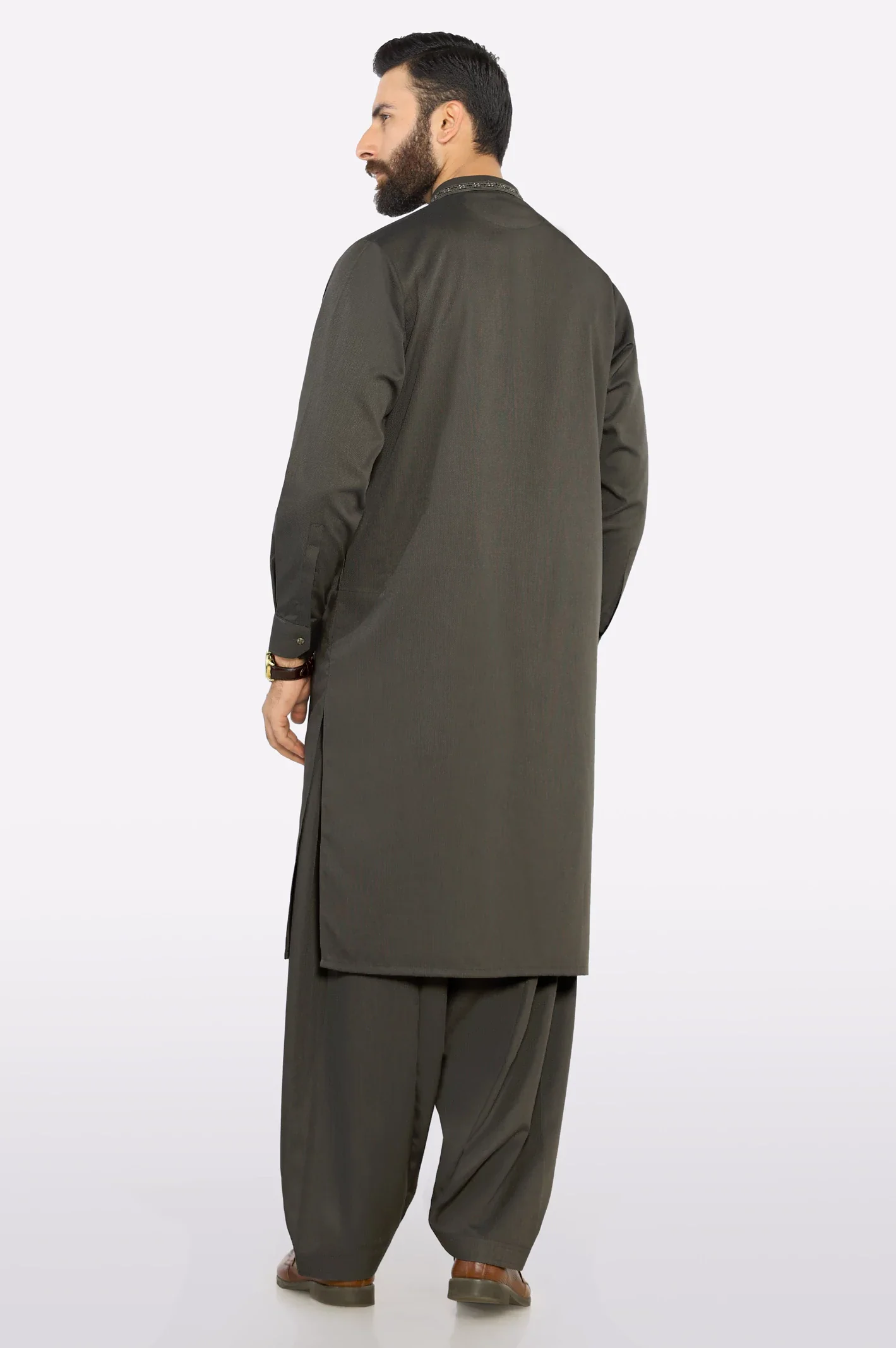 Dark Grey Wash & Wear Shalwar Kameez - Image 4