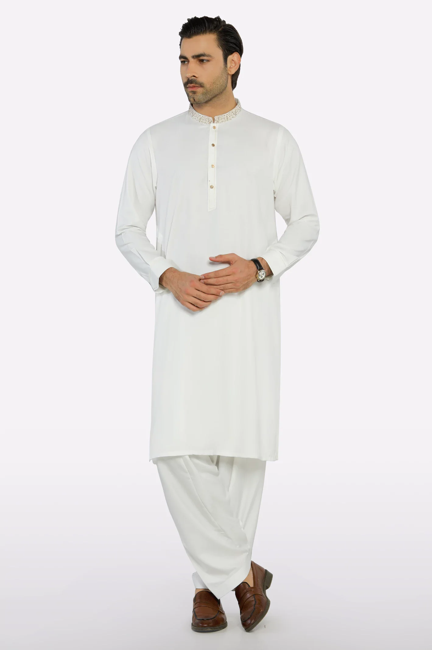 Cream Wash & Wear Shalwar Kameez - Image 2