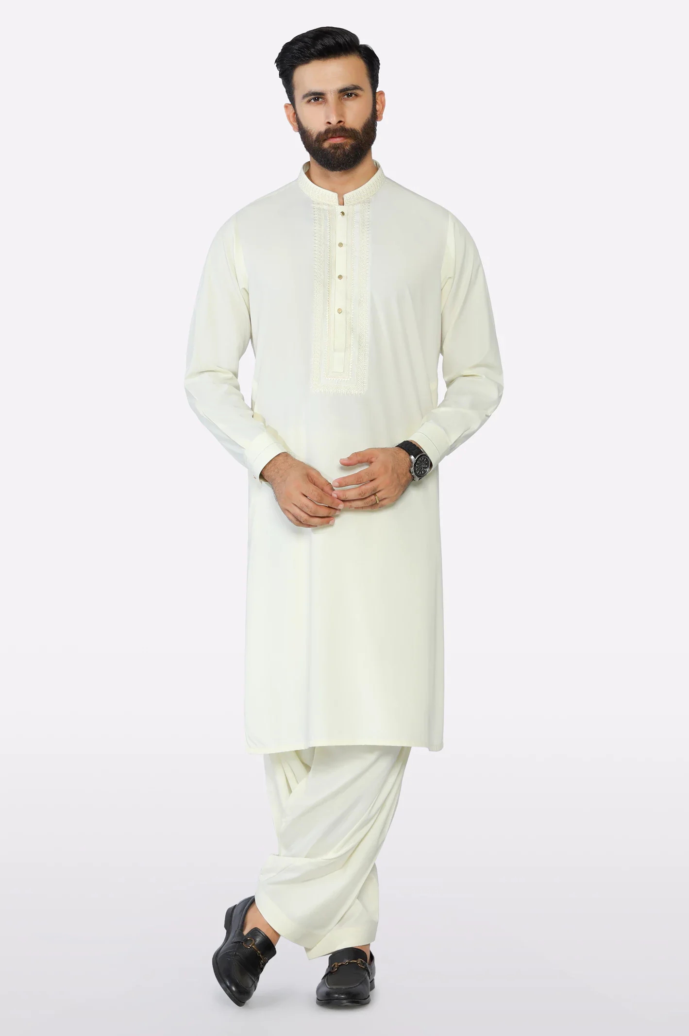 Cream Wash & Wear Shalwar Kameez - Image 2