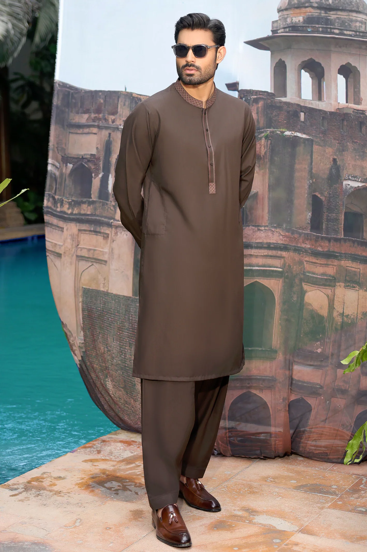 Coffee Brown Wash & Wear Shalwar Kameez - Image 2