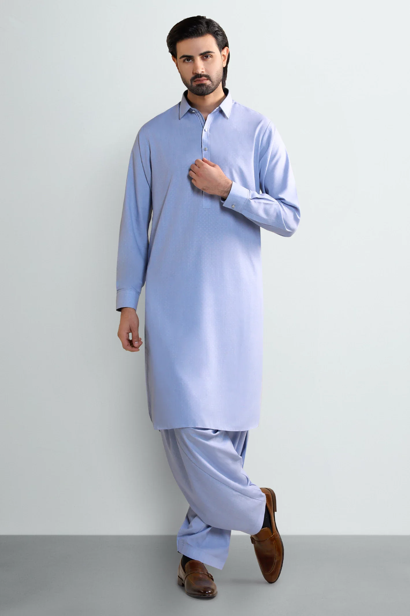 Light Blue Wash & Wear Shalwar Kameez - Image 2