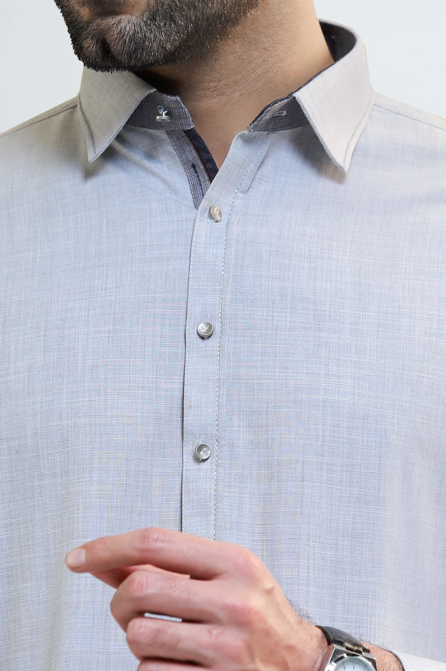 Light Grey Wash & Wear Shalwar Kameez - Image 3