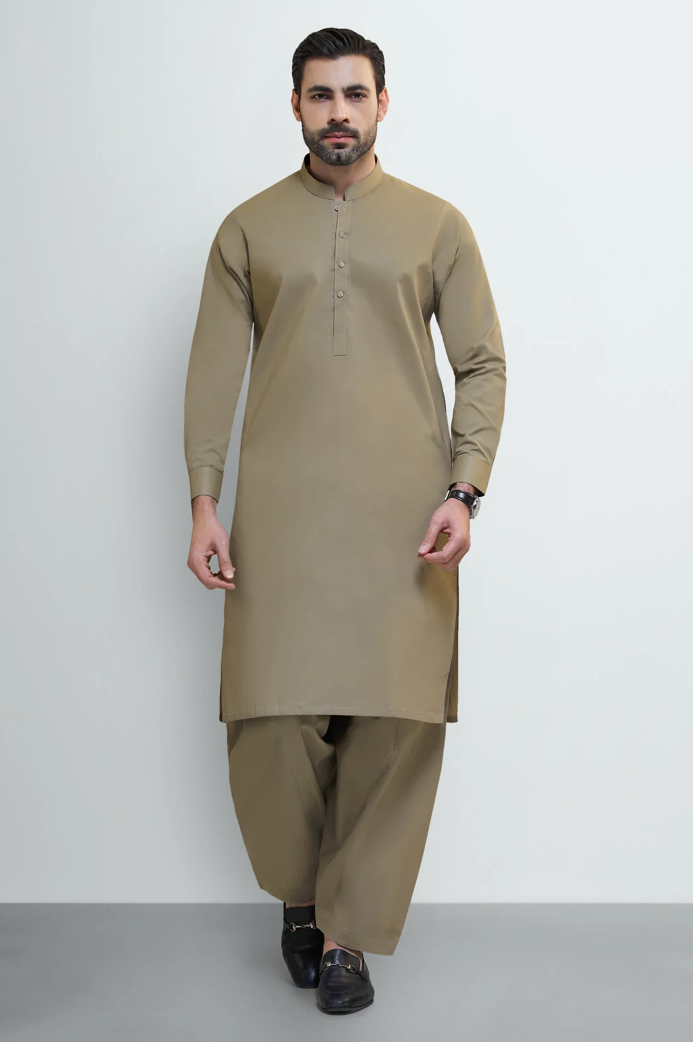 Khaki Cotton Shalwar Kameez - Image 2