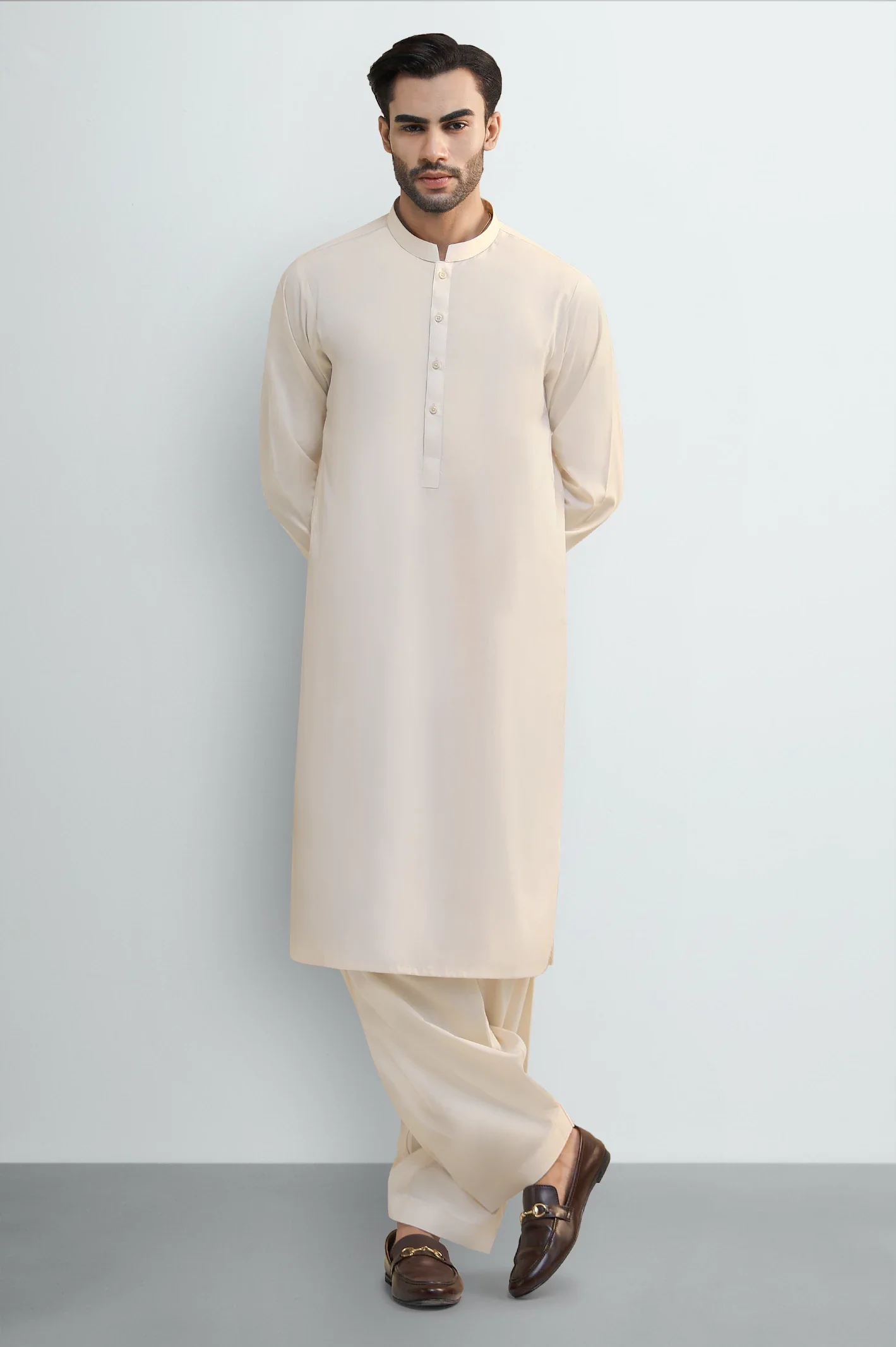 Cream Cotton Shalwar Kameez - Image 2