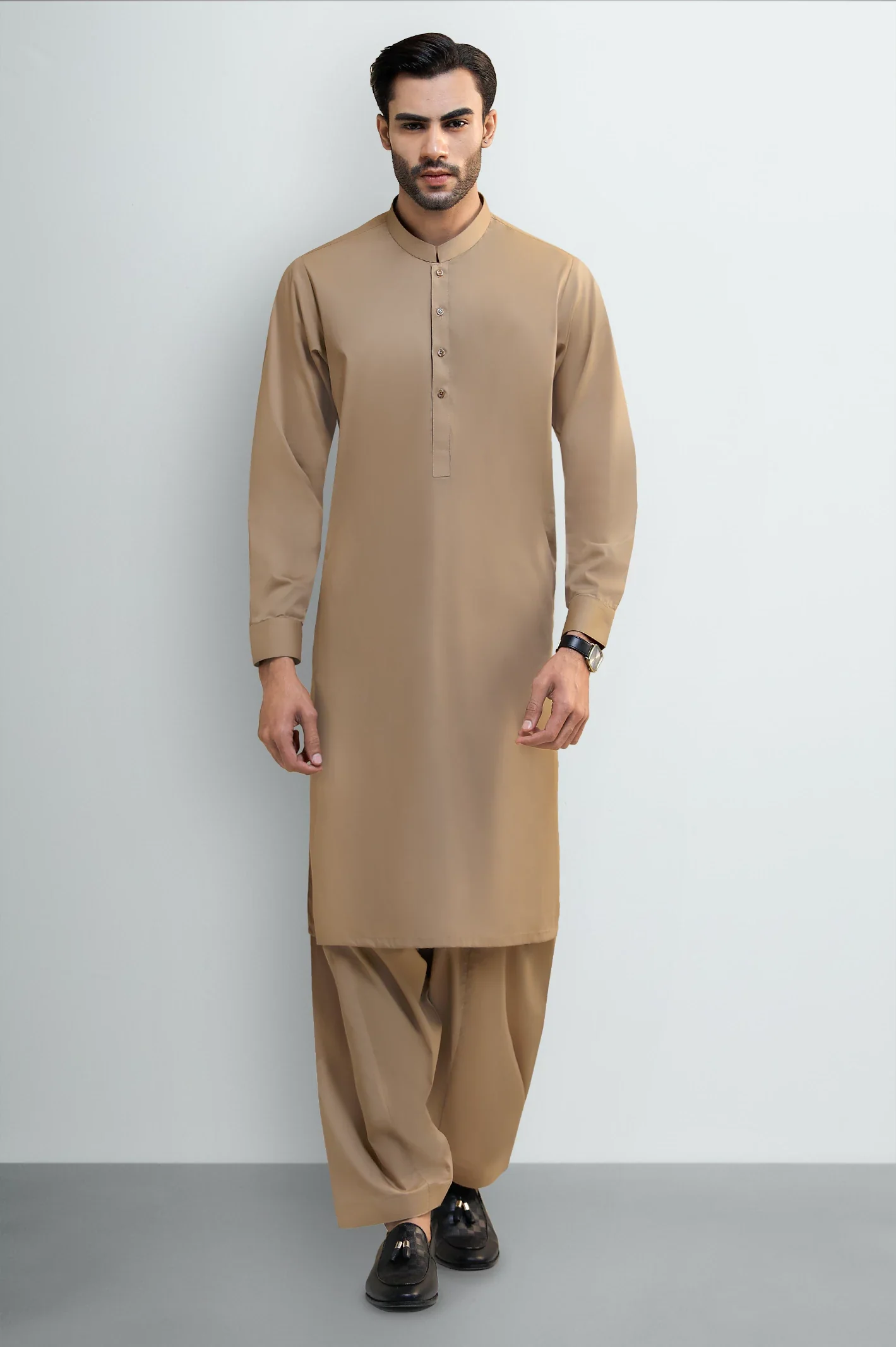 Dark Fawn Cotton Shalwar Kameez - Image 2