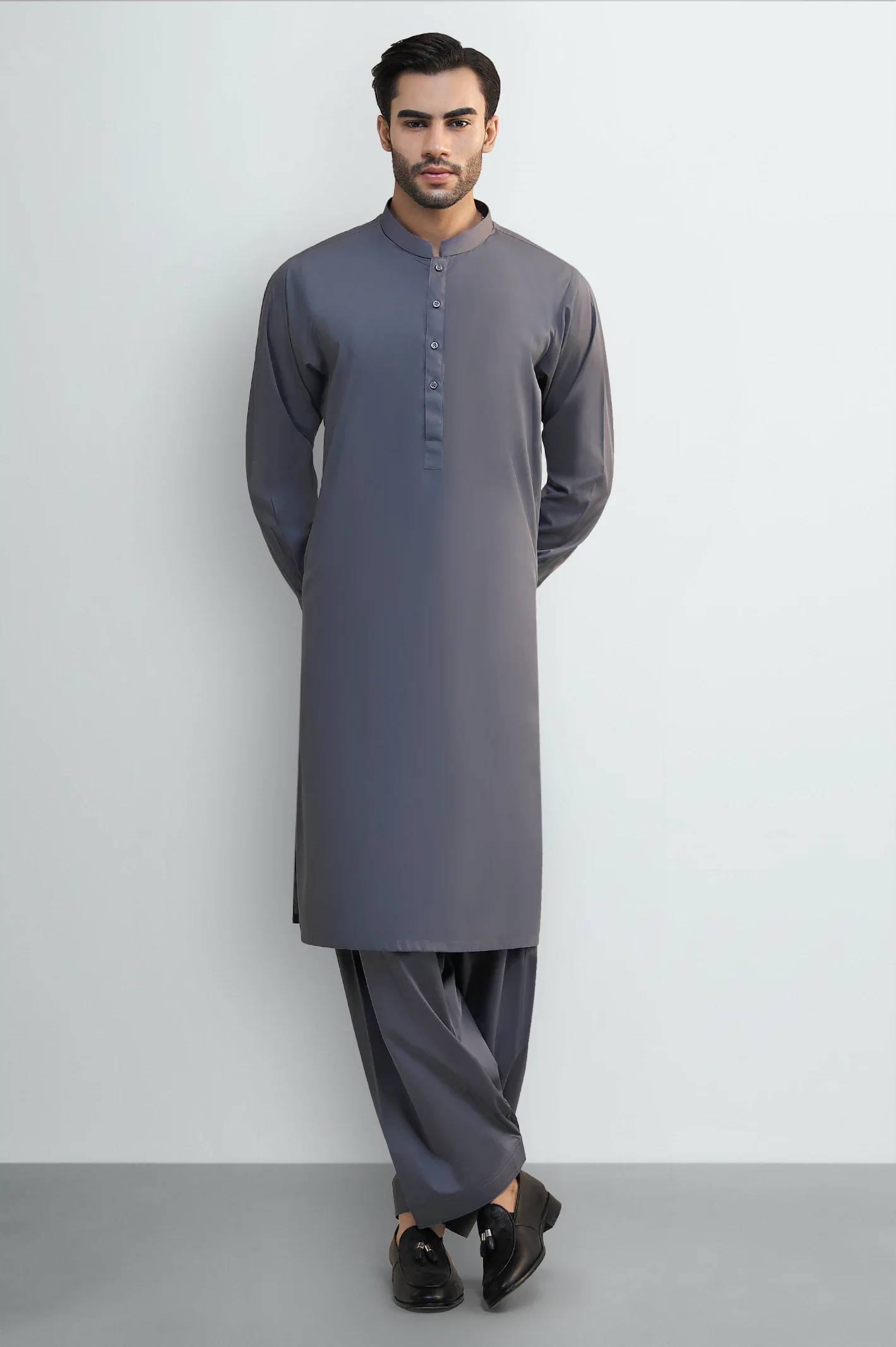 Dark Grey Cotton Shalwar Kameez - Image 2