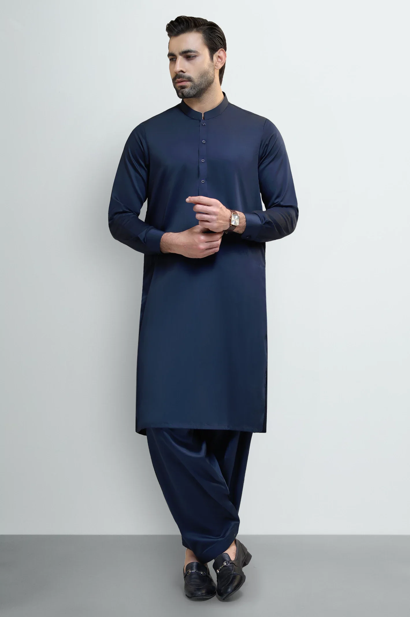 Navy Blue Cotton Shalwar Kameez - Image 2