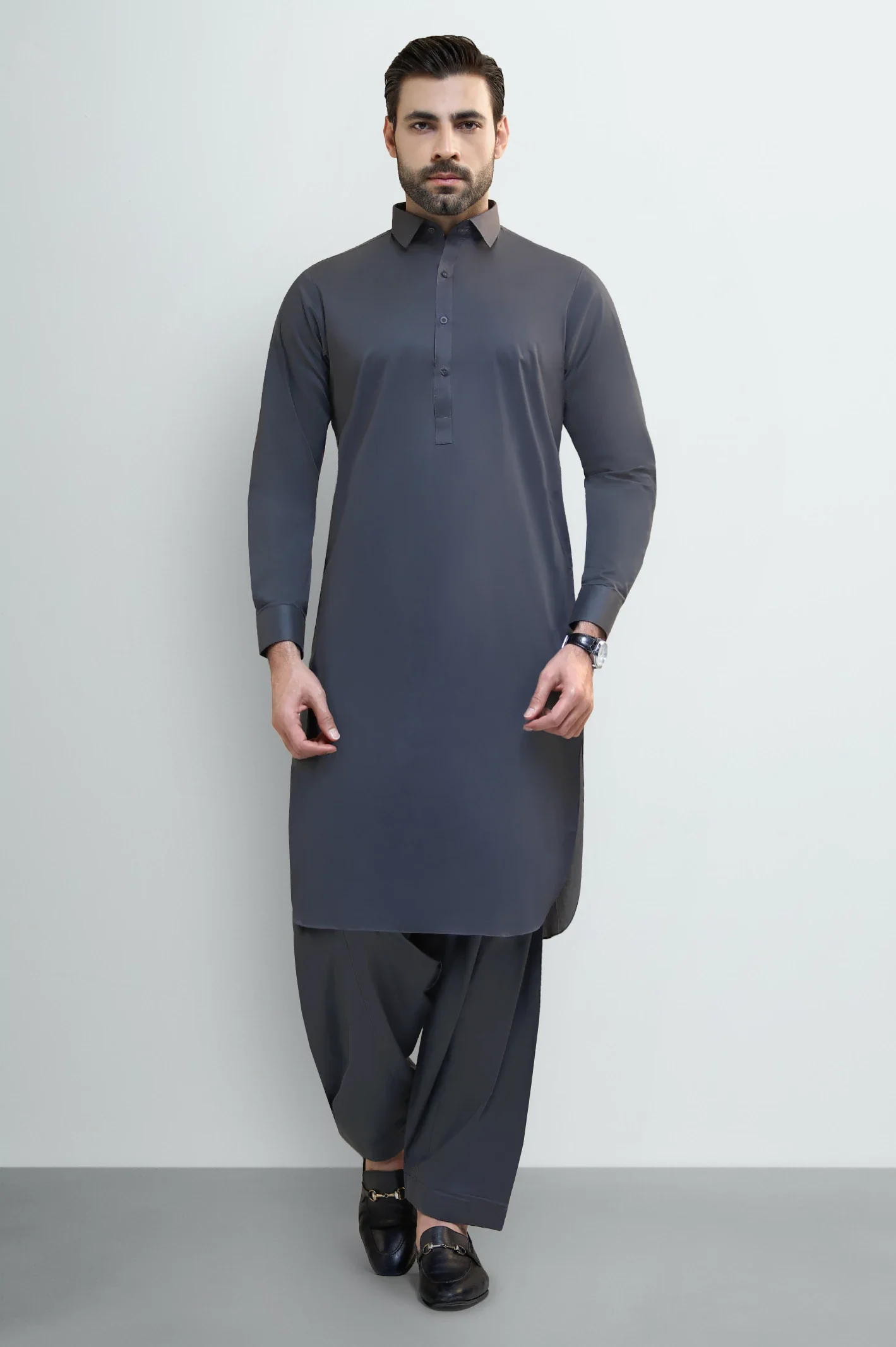 Dark Brown Cotton Shalwar Kameez - Image 2