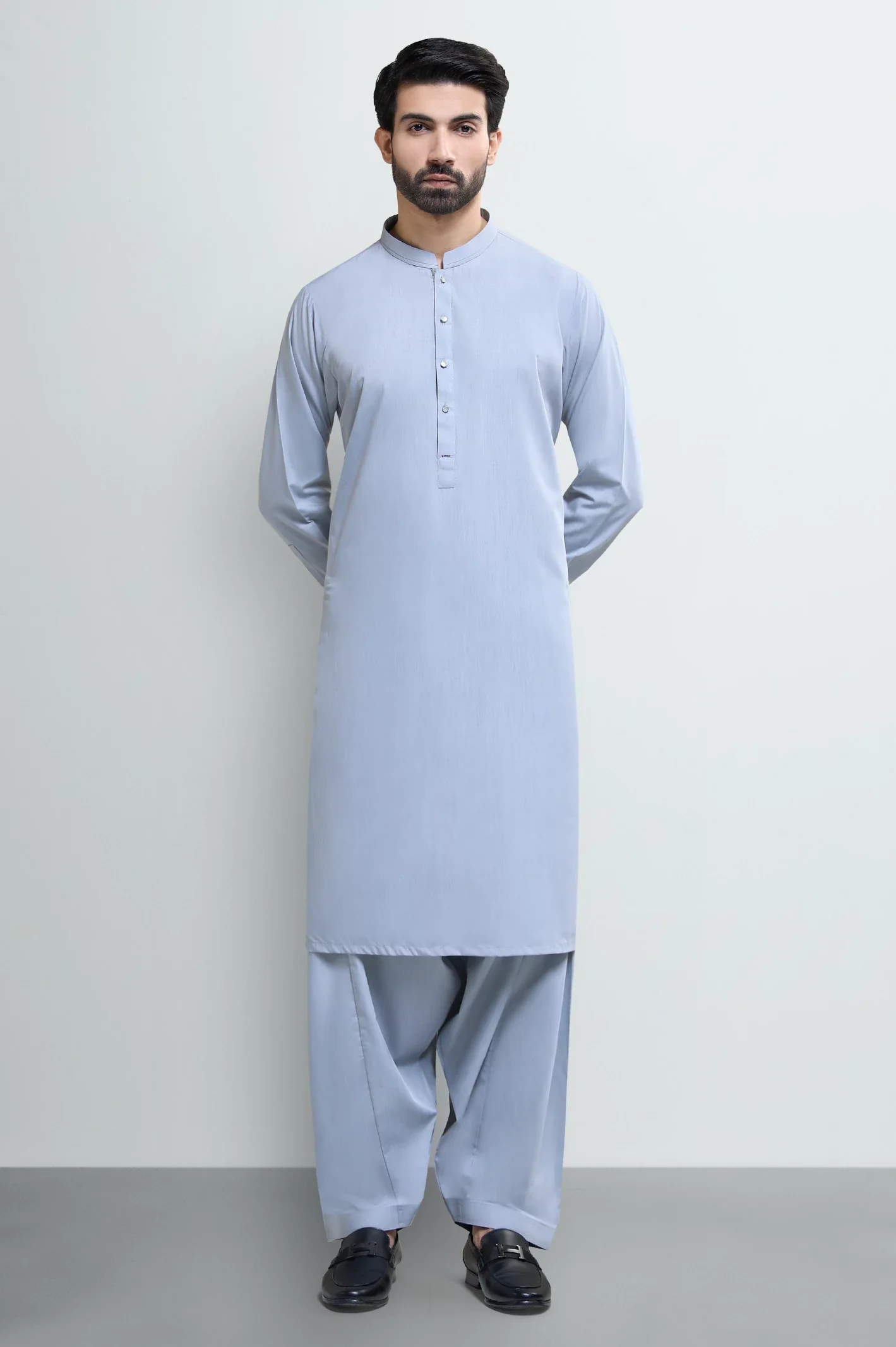 Grey Wash & Wear Shalwar Kameez - Image 2